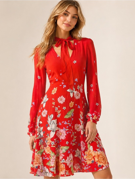 Anthropologie Dresses & Skirts - Anthropologie Moulinette Soeurs 100% Silk Floral Tie Neck Midi Dress Sz 6